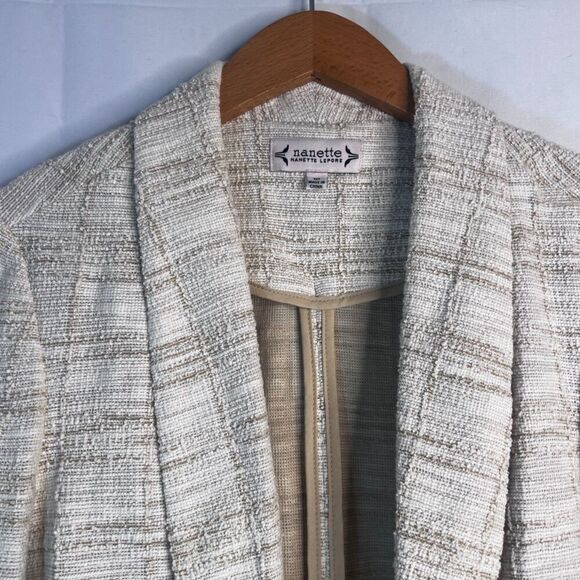 Nanette Lepore Cream Tweed Lightweight Open Front Blazer Jacket Size 10 - Picture 3 of 9